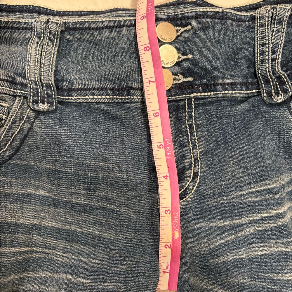 Flamingo Washed Blue Distressed Flare Jeans size XL. 33”/31” bootcut - Picture 9 of 10